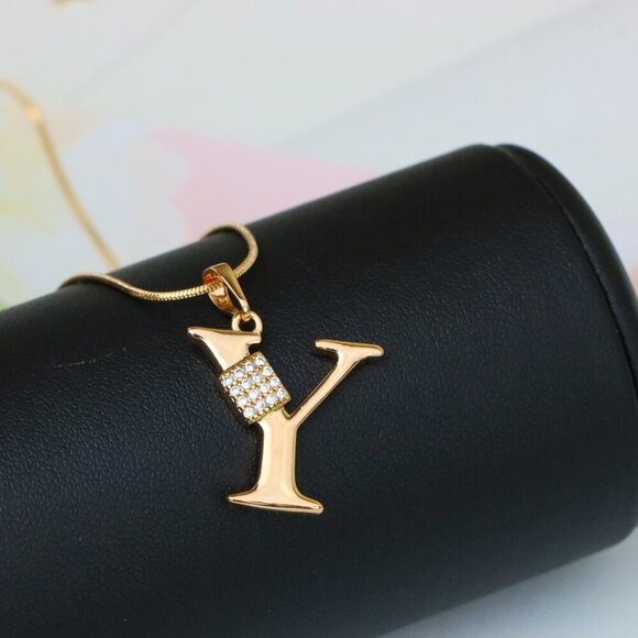 "Rose Gold Y Initial Pendant with CZ Stones Elegant Jewelry,XPPT1436 - Picture 5 of 11